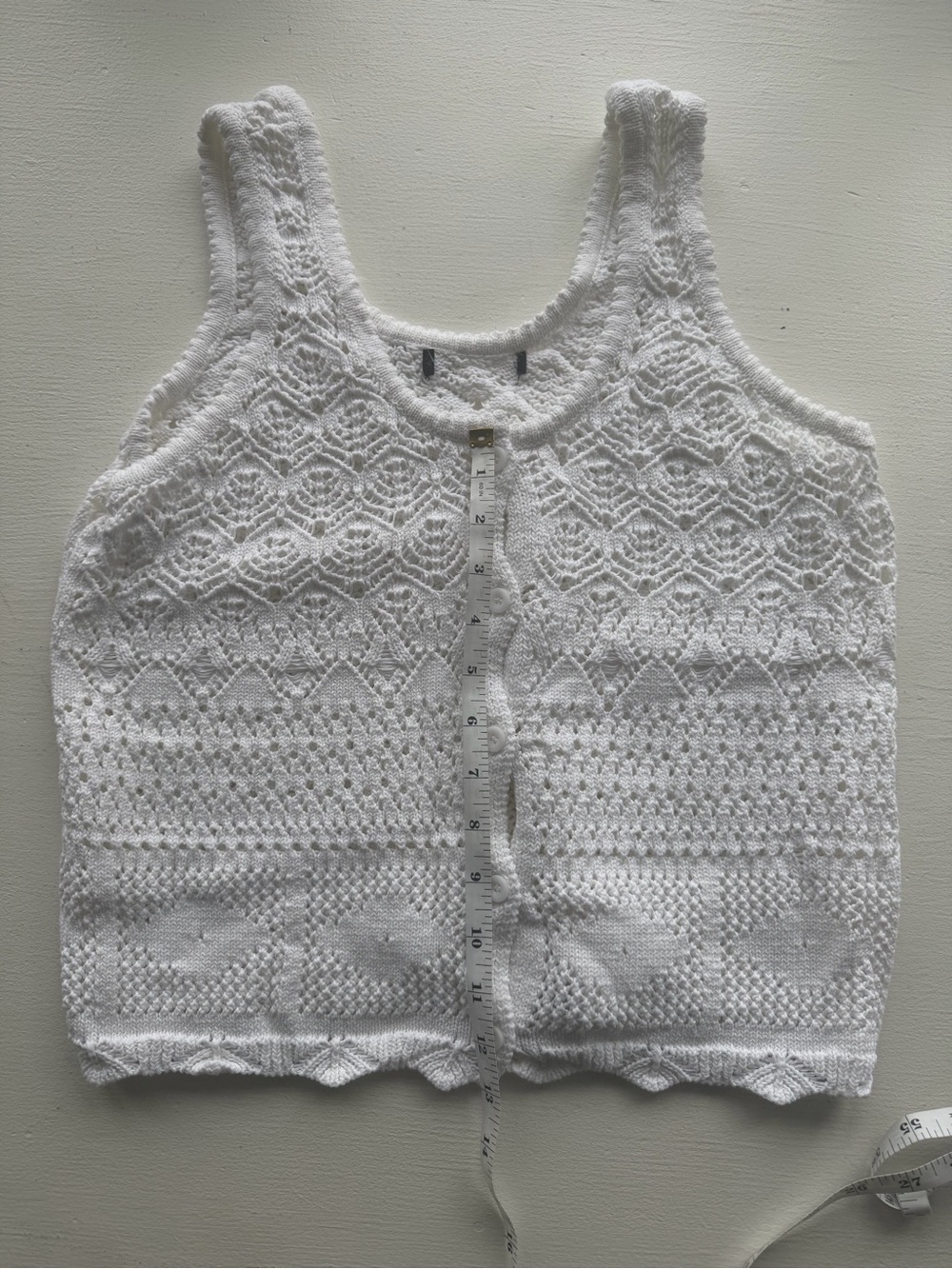 Ivory Open-Knit Button-Front Sleeveless Top – Size M